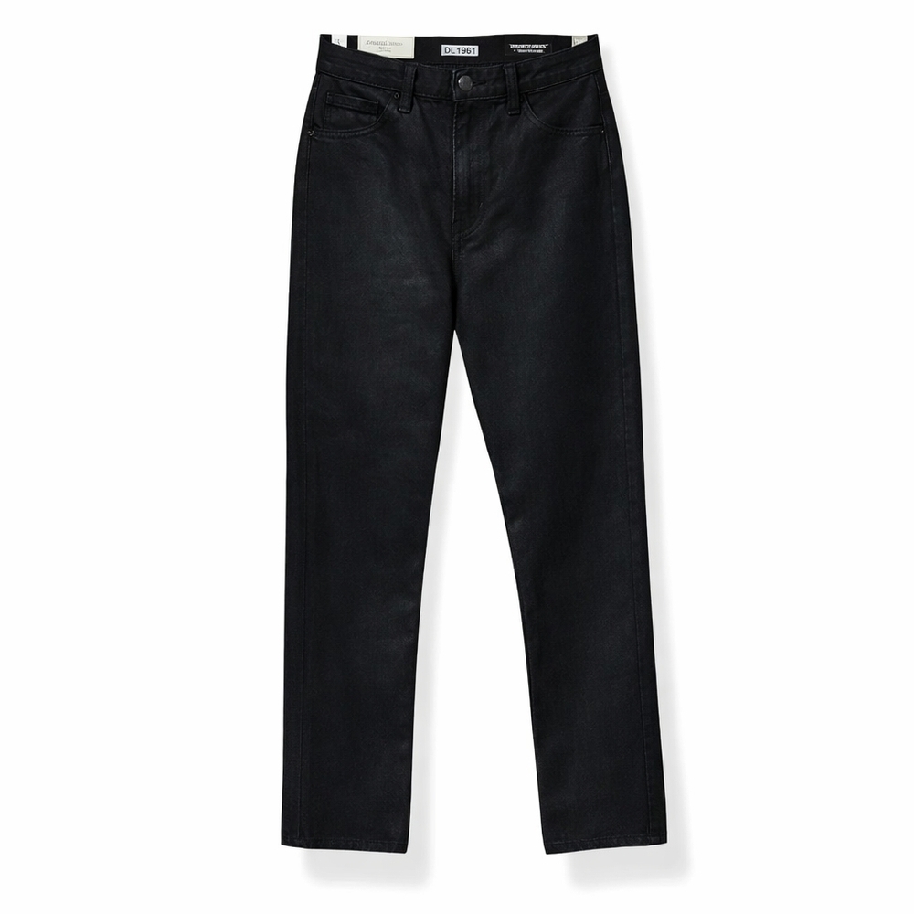 DL1961 Emilie Straight Black Coated Ultimate Knit Ultra High Rise 31" Jeans - Picture 4 of 15